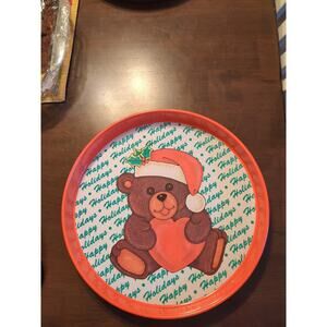 Vintage Holiday Metal Tin Cookie Christmas Serving Tray 12” Platter 1989 SNP